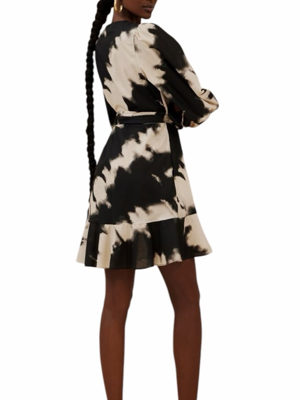 LACE WRAP DRESS 100% Cotton Beige Black Ruffle Size Small - Picture 2 of 8
